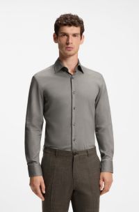 Slim-fit shirt in a thermoregulating structured cotton blend, Green