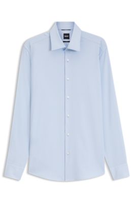 Slim-fit shirt in a thermoregulating structured cotton blend, Light Blue