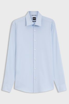 Camicia slim fit in misto cotone lavorato termoregolante, Celeste