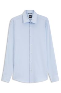 Slim-fit shirt in a thermoregulating structured cotton blend, Light Blue