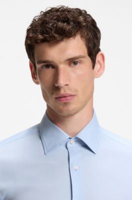 Chemise Slim en coton structur&eacute; m&eacute;lang&eacute; thermor&eacute;gulant, bleu clair