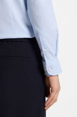 Chemise Slim en coton structur&eacute; m&eacute;lang&eacute; thermor&eacute;gulant, bleu clair