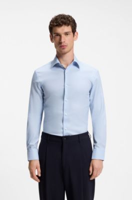 Chemise Slim en coton structur&eacute; m&eacute;lang&eacute; thermor&eacute;gulant, bleu clair