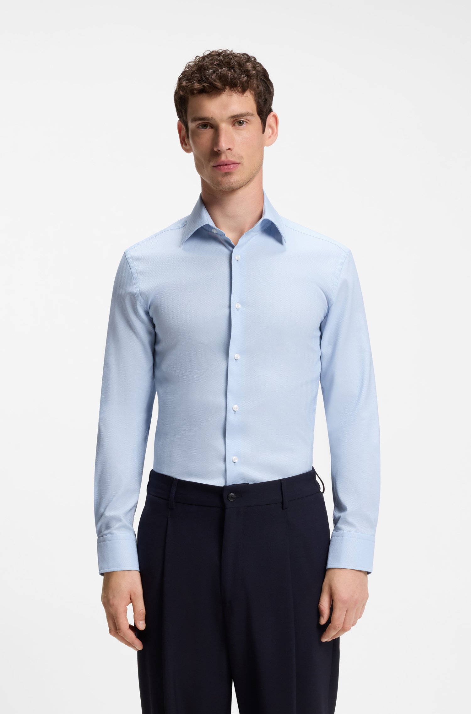 Boss Slim-fit shirt in a thermoregulating structured cotton blend skjortor & blusar herr
