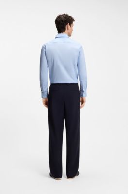 Chemise Slim en coton structur&eacute; m&eacute;lang&eacute; thermor&eacute;gulant, bleu clair