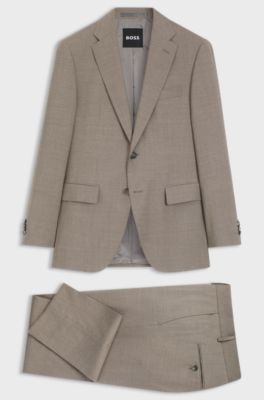 Two-piece regular-fit suit in melange stretch wool, Beige