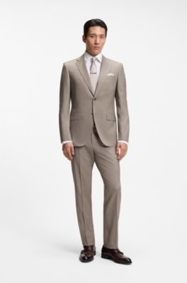Two-piece regular-fit suit in melange stretch wool, Beige