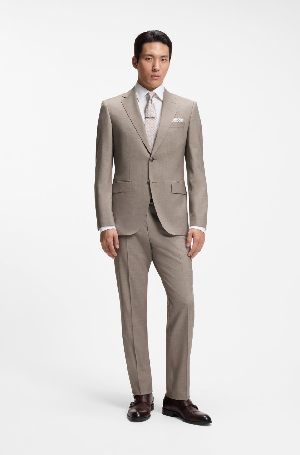 Two-piece regular-fit suit in melange stretch wool