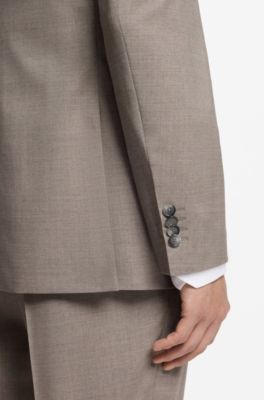 Two-piece regular-fit suit in melange stretch wool, Beige