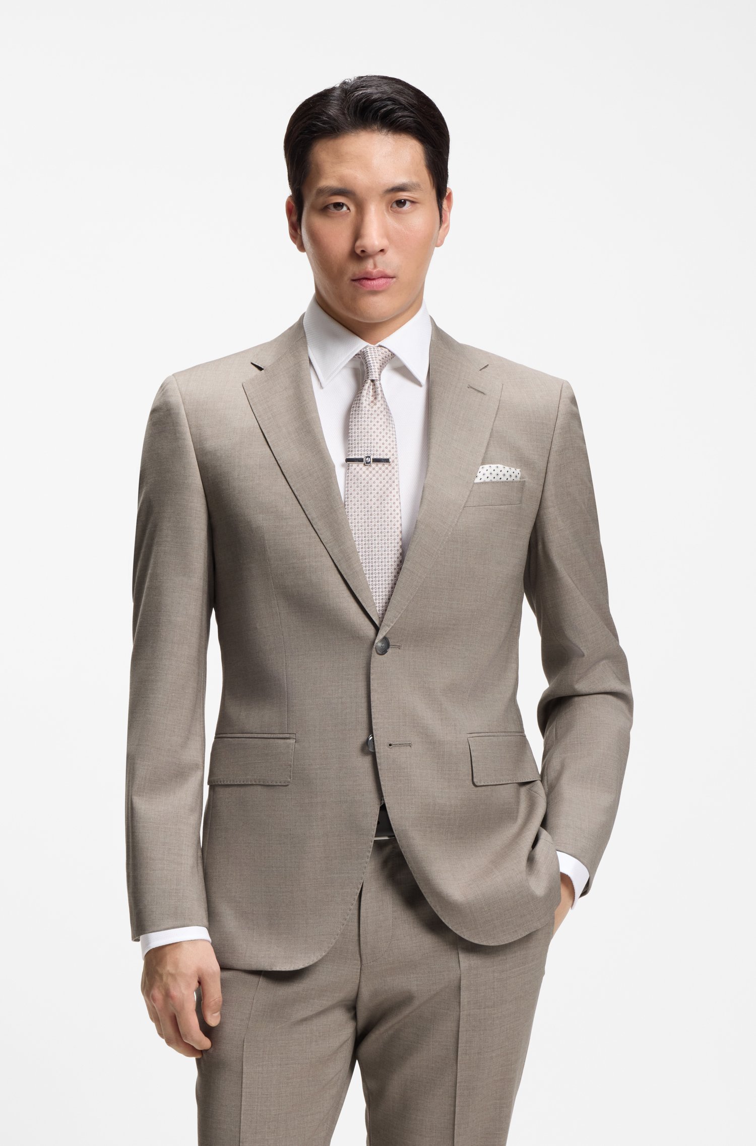 Boss Two-piece regular-fit suit in melange stretch wool kostymer herr – bild 2