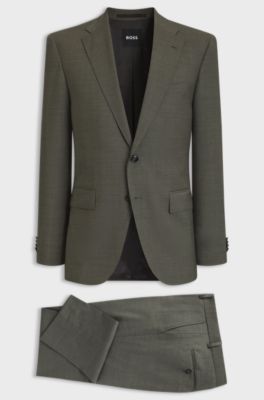 Two-piece regular-fit suit in melange stretch wool, Dark Green