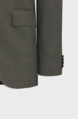 Two-piece regular-fit suit in melange stretch wool, Dark Green