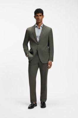 Two-piece regular-fit suit in melange stretch wool, Dark Green
