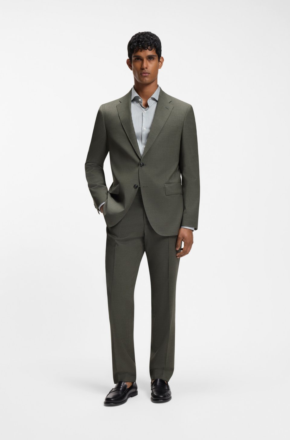 Two-piece regular-fit suit in melange stretch wool
