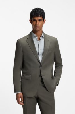 Two-piece regular-fit suit in melange stretch wool, Dark Green