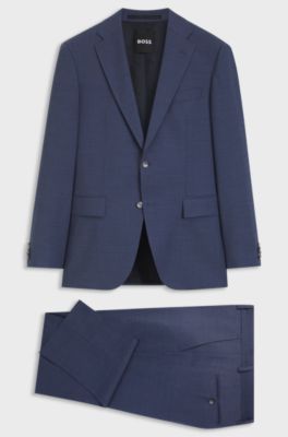 Two-piece regular-fit suit in melange stretch wool, Blue