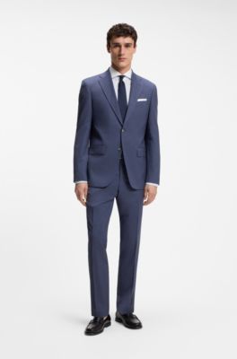 Two-piece regular-fit suit in melange stretch wool, Blue