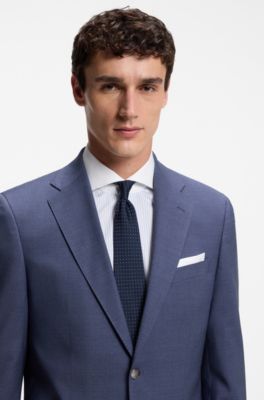 Two-piece regular-fit suit in melange stretch wool, Blue