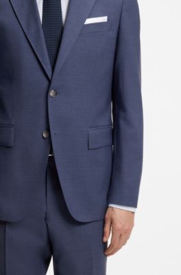 Two-piece regular-fit suit in melange stretch wool, Blue