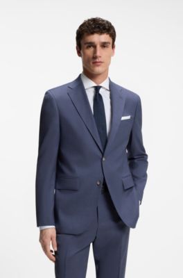 Two-piece regular-fit suit in melange stretch wool, Blue