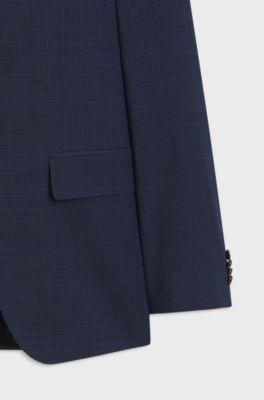 Two-piece slim-fit suit in checked stretch wool, Dark Blue