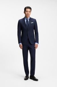 Slim-Fit Zweiteiler aus karierter Stretch-Wolle, Dunkelblau