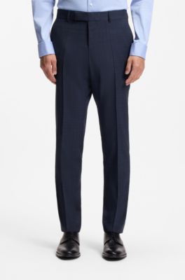 Two-piece slim-fit suit in checked stretch wool, Dark Blue