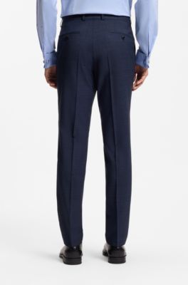 Two-piece slim-fit suit in checked stretch wool, Dark Blue
