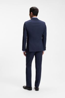 Two-piece slim-fit suit in checked stretch wool, Dark Blue