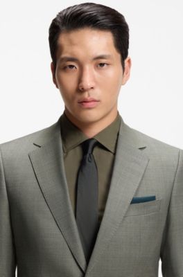 Two-piece slim-fit suit in patterned stretch wool, Light Green