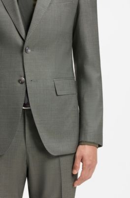 Two-piece slim-fit suit in patterned stretch wool, Light Green