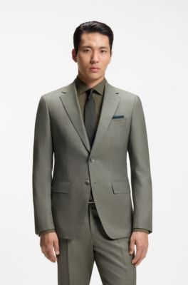 Two-piece slim-fit suit in patterned stretch wool, Light Green