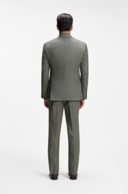 Two-piece slim-fit suit in patterned stretch wool, Light Green