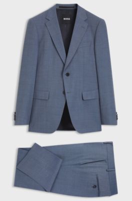Two-piece slim-fit suit in patterned stretch wool, Blue
