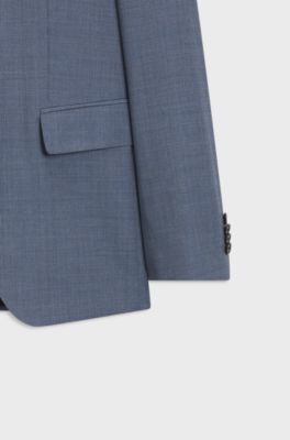 Two-piece slim-fit suit in patterned stretch wool, Blue