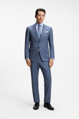 Two-piece slim-fit suit in patterned stretch wool, Blue