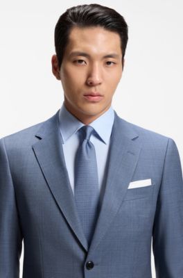 Two-piece slim-fit suit in patterned stretch wool, Blue