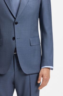 Two-piece slim-fit suit in patterned stretch wool, Blue