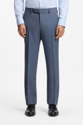 Two-piece slim-fit suit in patterned stretch wool, Blue
