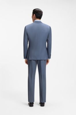Two-piece slim-fit suit in patterned stretch wool, Blue