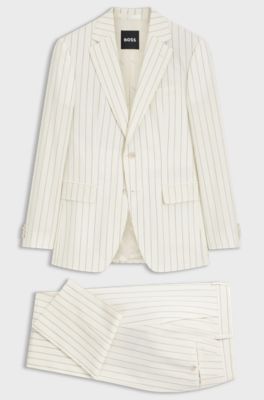 Two-piece slim-fit suit in striped fabric, Natural