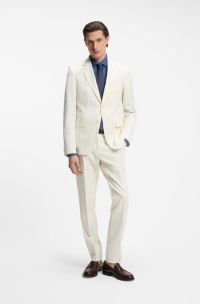 Two-piece slim-fit suit in striped fabric, White
