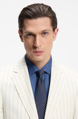 Two-piece slim-fit suit in striped fabric, Natural