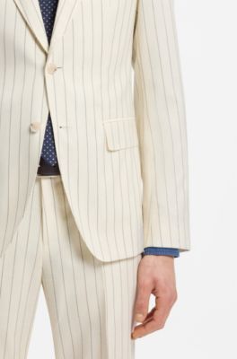 Two-piece slim-fit suit in striped fabric, Natural