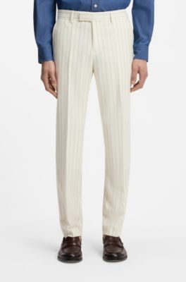 Two-piece slim-fit suit in striped fabric, Natural