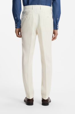 Two-piece slim-fit suit in striped fabric, Natural