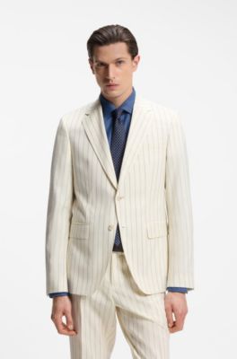 Two-piece slim-fit suit in striped fabric, Natural