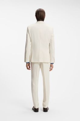 Two-piece slim-fit suit in striped fabric, Natural