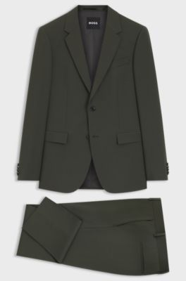 Two-piece slim-fit suit in stretch virgin wool, Green