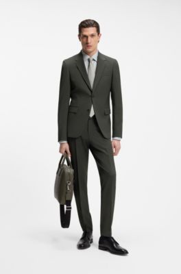 Abito due pezzi slim fit in lana vergine elasticizzata, Verde